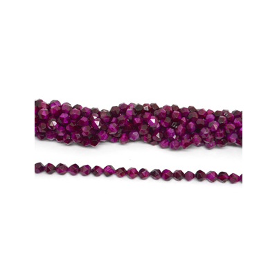 Tiger Eye Fuschia dyed fac.diamond cut 10mm str 38 beads