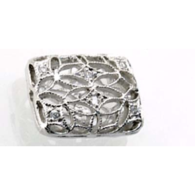 Sterling Silver Bead Rectangle Flat CZ 15x12mm 1 pack