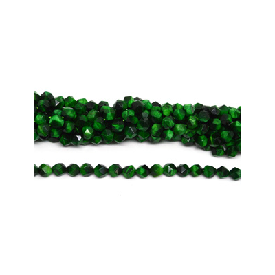 Tiger Eye Green dyed fac.diamond cut 10mm str 38 beads