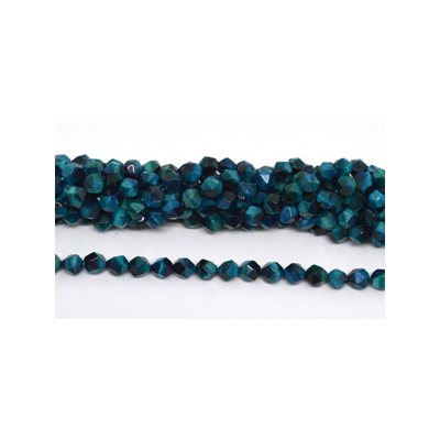 Tiger Eye Aqua dyed fac.diamond cut 10mm str 38 beads