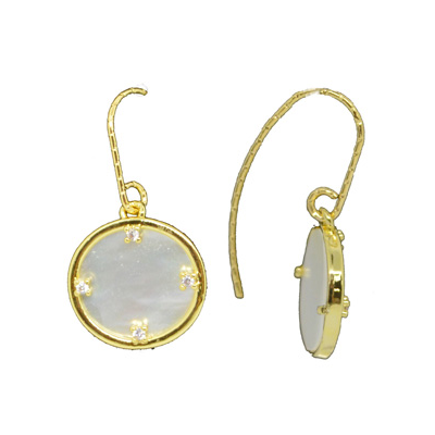 Sundial Mother of Pearl and CZ gold Earrings