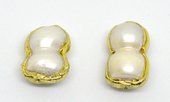 Fresh Water double Pearl app.20x12mm Bezel edge EACH-beads incl pearls-Beadthemup