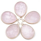 Rose Quartz Pendants 30.5x21mm EACH-beads incl pearls-Beadthemup