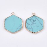 Synthetic Turquoise Pendant blue 30x24mm EACH-beads incl pearls-Beadthemup