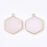 Rose Quartz Pendant 30x24mm EACH-beads incl pearls-Beadthemup