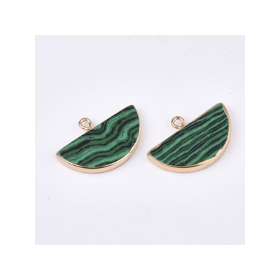 Synthetic Malachite Semi Circle Pendants 18x27mm EACH