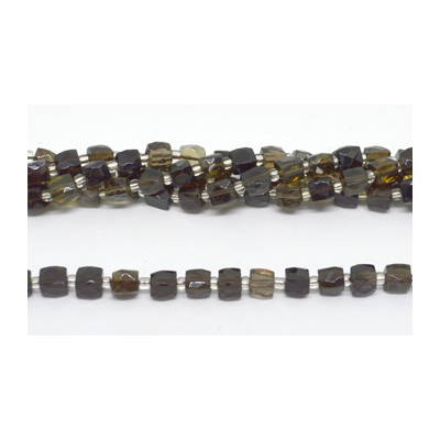 Smoky Quartz Fac.Cube 8mm Strand 36 beads