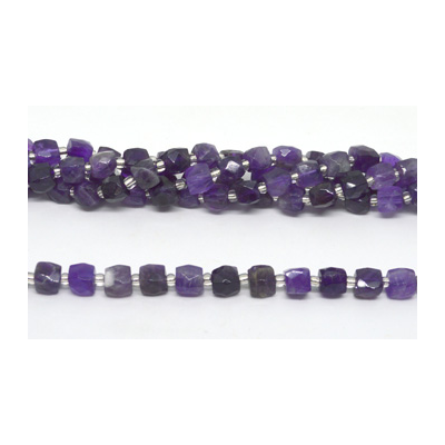 Amethyst Fac.Cube 8mm Strand 36 beads