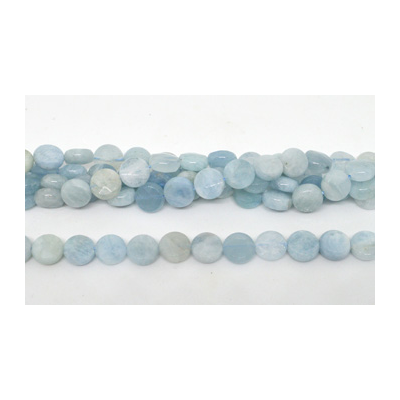 Aquamarine Fac.Flat round 10mm strand 40 beads
