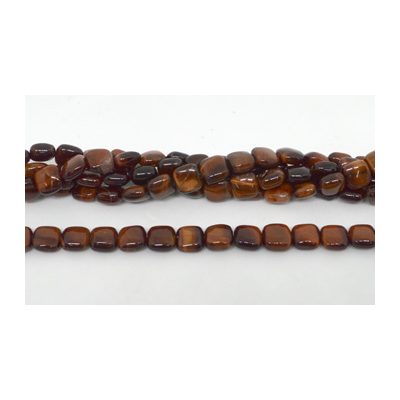 Red Tiger Eye Pol.Flat Square 8mm strand 49 beads