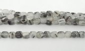 Tourmalinated Quartz Pol.Flat Square 8mm strand 49 beads-beads incl pearls-Beadthemup