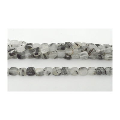 Tourmalinated Quartz Pol.Flat Square 8mm strand 49 beads