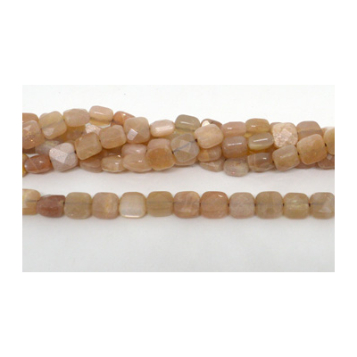 Pink Moonstone Fac.Flat Square 8mm strand 49 beads