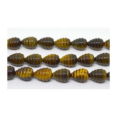 Tiger Eye Carved teardrop 15x20mm strand 19 beads