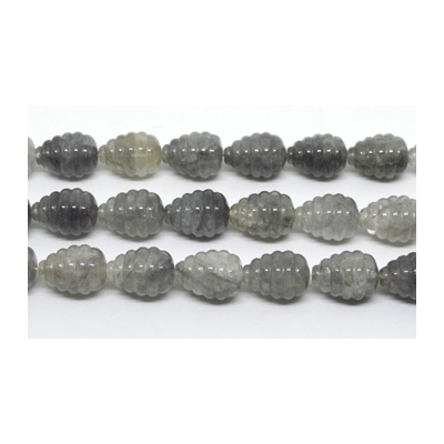 Silver Quartz Carved teardrop 15x20mm strand 19 beads