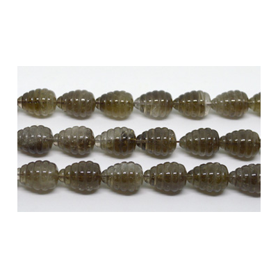 Smokey Quartz Carved teardrop 15x20mm strand 19 beads