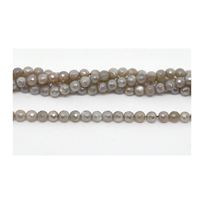 Grey Moonstone electroplated Fac.Round 6mm strand 66 beads