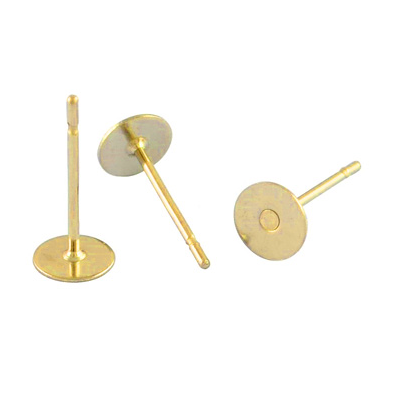 Stainless Steel GOLD flat back stud 6mm WITH BACK 10 pair