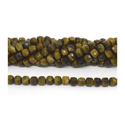 Tiger Eye Fac.Cube 8mm Str 52 beads