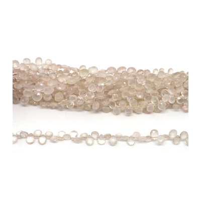 Rose Quartz Fac.Briolette app 7x5mm strand 42 beads(HAND CUT/DRILL)