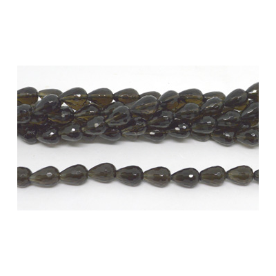 Smokey Quartz Fac.Teadrop 10x15mm str 28 beads