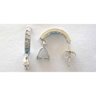 Sterling Silver Earring Hoop CZ w/Bail 20mm total length