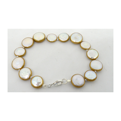 F.W.Pearl Copper Bezel S.Silver clasp bracelet