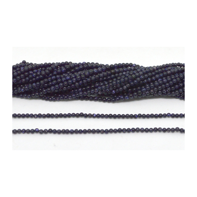 Blue Goldstone pol.Round 2mm strand app 250 beads