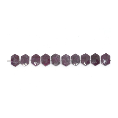 Ruby Side drill Hexagon 10x15mm EACH bead