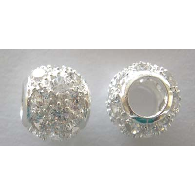 LAST ONE Sterling Silver Bead Round CZ 10mm 4.7mm hole