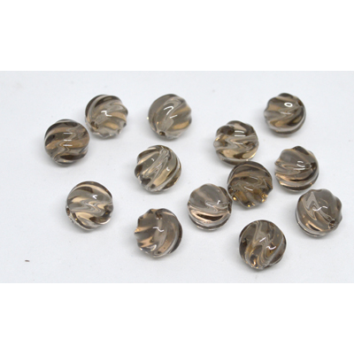 Smokey quartz curved Carved round 12mm EACH BEAD