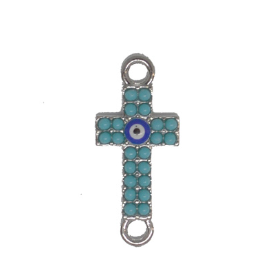 Base Metal Connector Evil Eye Cross 12x26mm 2 pack