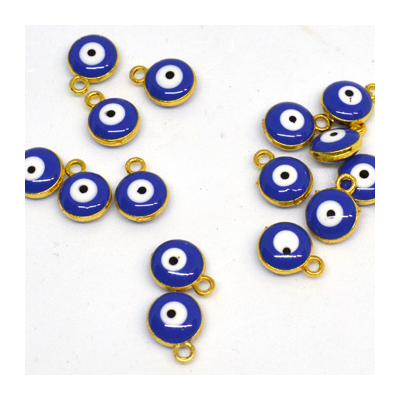 Evil Eye glass gold plated Pendant Dk blue 8mm 10 pack