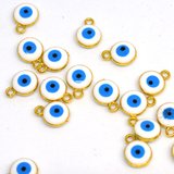 Evil Eye glass gold plated Pendant White 8mm 10 pack-beads incl pearls-Beadthemup