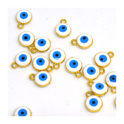 Evil Eye glass gold plated Pendant White 8mm 10 pack