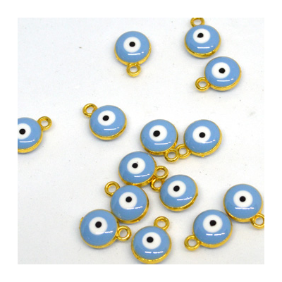 Evil Eye glass gold plated Pendant lt Blue 8mm 10 pack