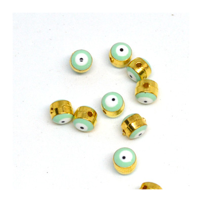 Evil Eye Glass gold plated bead lt blue 5mm 10 pack
