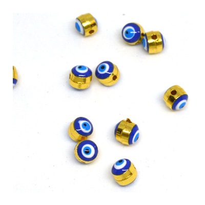 Evil Eye Glass gold plated bead mid blue 5mm 10 pack