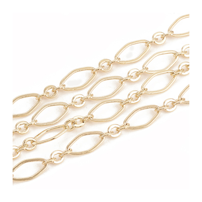 Brass 18K Gold Plated Chain 9x4.5x0.4mm Per 50cm
