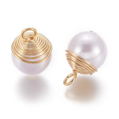 Brass 18K Gold Plated Faux Pearl Pendant 13.5x9.5mm 2 PACK