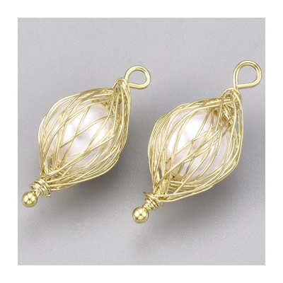 Brass 18K Gold Plated Faux Pearl Pendant 23x10.5mm 2 PACK