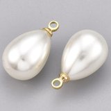 Brass 18K Gold Plated Faux Pearl Pendant 17.5x10mm 6 PACK-findings-Beadthemup