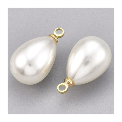 Brass 18K Gold Plated Faux Pearl Pendant 17.5x10mm 6 PACK