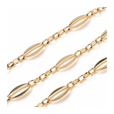 Brass 18K Gold Plated Chain Oval 24x12, ring 8.5x6.5mm Per 50cm
