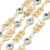 Brass 18K Gold Plated Chain Evil Eye 7mm wide Per meter-findings-Beadthemup
