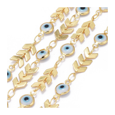 Brass 18K Gold Plated Chain Evil Eye 7mm wide Per meter