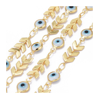 Brass 18K Gold Plated Chain Evil Eye 7mm wide Per 50cm