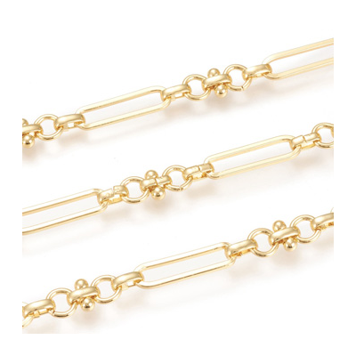 Brass 18K Gold Plated Chain Paperclip 22x6mm Round 6.5mm Per 50cm