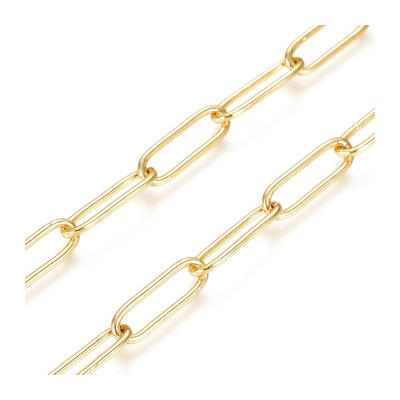Brass 18K Gold Plated Chain Paperclip 14x4.5x1mm Per 50cm
