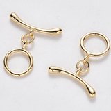 18k Gold Plated Brass toggle Clasp 11mm Ring curved bar 2 pack-findings-Beadthemup